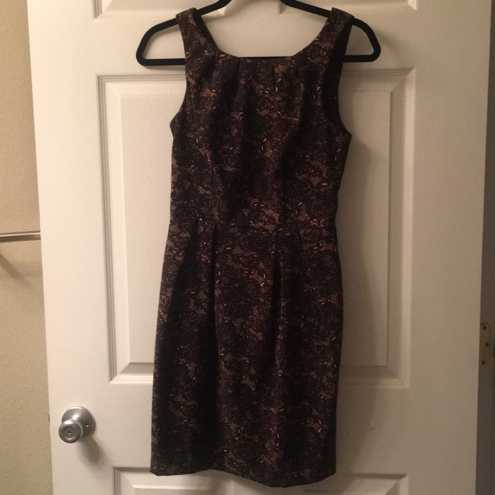 Black/Tan Printed Lace Pattern Formal Dress